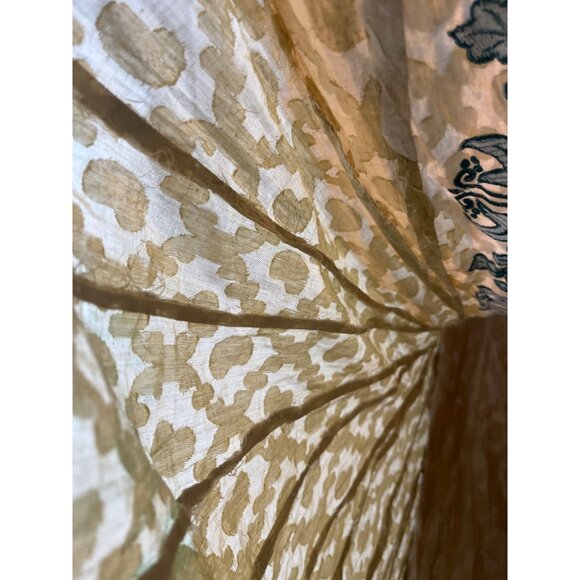 Vintage Beige & Teal Button-Front Dress With Embroidered Floral Patterns & Cap S - Picture 8 of 13